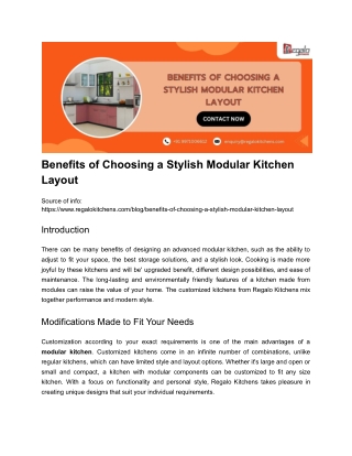Benefits of Choosing a Stylish Modular Kitchen Layout