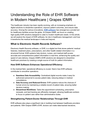 Understanding the Role of EHR Software in Modern Healthcare _ Grapes IDMR
