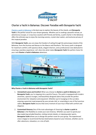 Charter a Yacht in Bahamas: Discover Paradise with Bonaparte Yacht