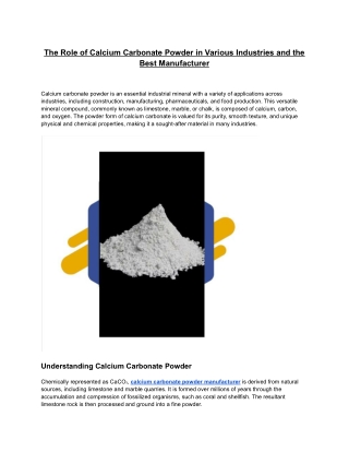 The Role of Calcium Carbonate Powder in Various Industries and the Best Manufact