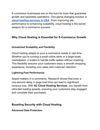 The Role of Cloud Hosting in Driving E-Commerce Success in USA
