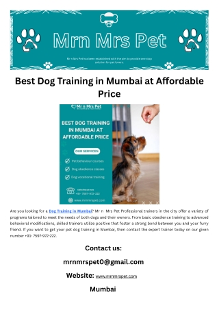 Best Dog Training in Mumbai at Affordable Price