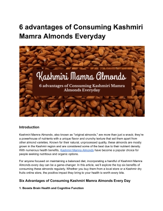 6 advantages of Consuming Kashmiri Mamra Almonds Everyday