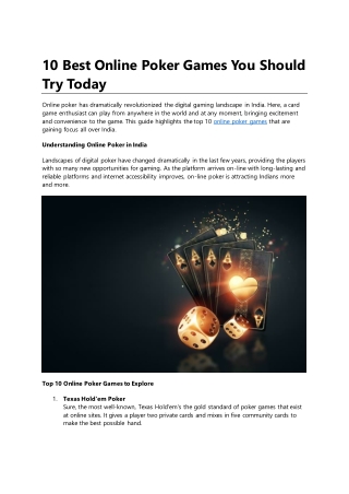 10 Best Online Poker Games You Should Try Today
