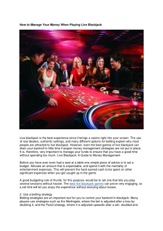 How to Manage Your Money When Playing Live Blackjack