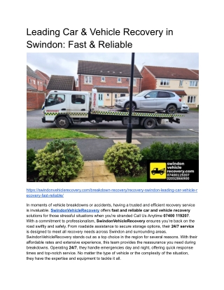 Leading Car & Vehicle Recovery in Swindon_ Fast & Reliable