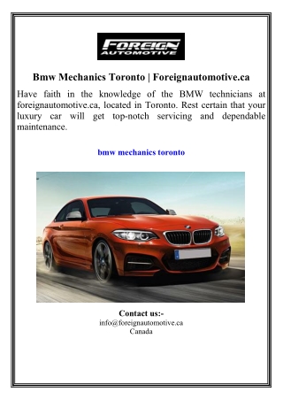 Bmw Mechanics Toronto  Foreignautomotive.ca