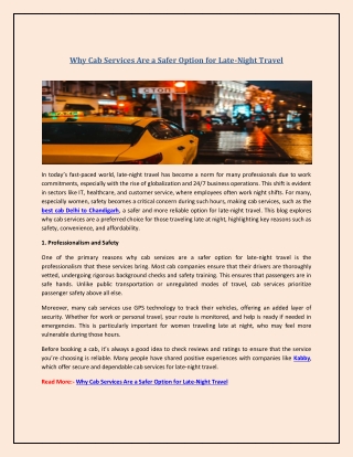 Why Cab Services Are a Safer Option for Late-Night Travel