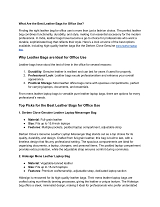 What Are the Best Leather Bags for Office Use