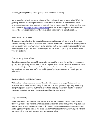 Choosing the Right Crops for Hydroponics Contract Farming