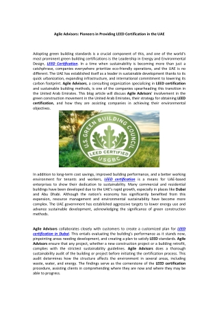 Agile Advisors: Pioneers in Providing LEED Certification in the UAE