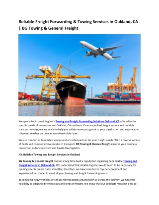 Reliable Freight Forwarding