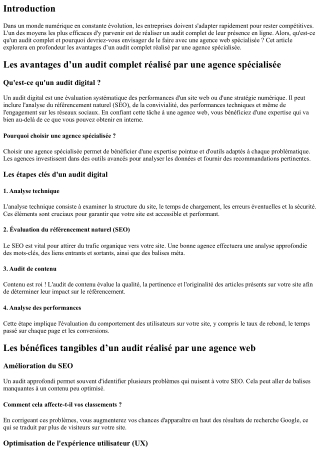 Les avantages d’un audit complet réalisé par une agence spécialisée