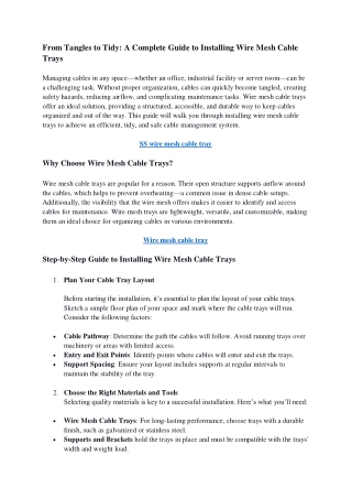 From Tangles to Tidy A Complete Guide to Installing Wire Mesh Cable Trays