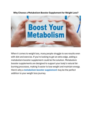 Why Choose a Metabolism Booster Supplement for Weight Loss