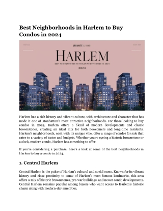 Best Neighborhoods in Harlem to Buy Condos in 2024