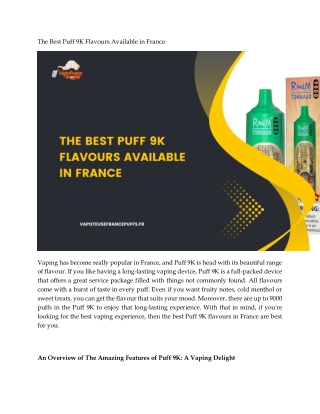 The Best Puff 9K Flavours Available in France