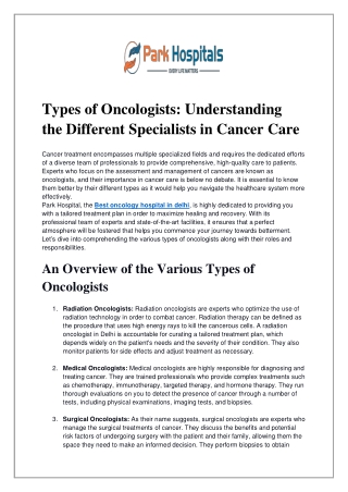 Types of Oncologists: Understanding the Different Specialists in Cancer Care