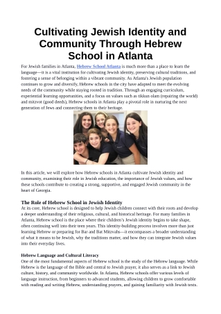 Cultivating Jewish Identity and Community Through Hebrew School in Atlanta