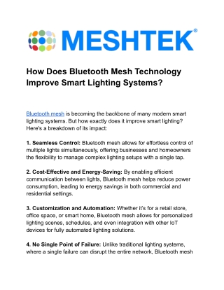 How Does Bluetooth Mesh Technology Improve Smart Lighting Systems_