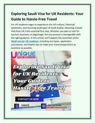 Exploring Saudi Visa for UK Residents Your Guide to Hassle-Free Travel