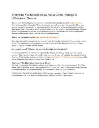 Everything You Need to Know About Dental Implants in Villivakkam, Chennai