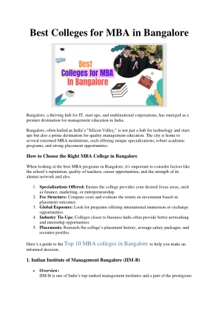 Best Colleges for MBA in Bangalore