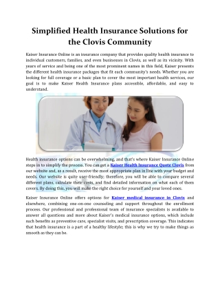 Simplified Health Insurance Solutions for the Clovis Community