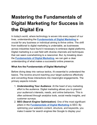 Mastering the Fundamentals of Digital Marketing for Success in the Digital Era