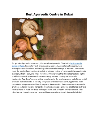 Best Ayurvedic Centre in Dubai
