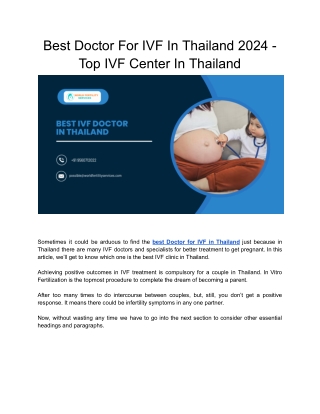 Best Doctor For IVF In Thailand 2024 - Top IVF Center In Thailand