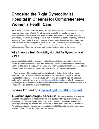 Best Gynecologist Chennai