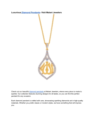 Luxurious Diamond Pendants- Visit Malani Jewelers