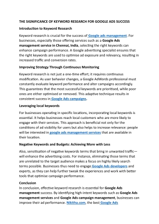 THE SIGNIFICANCE OF KEYWORD RESEARCH FOR GOOGLE ADS SUCCESS