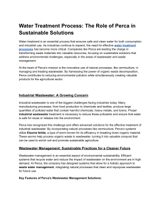 Water Treatment Process_ The Role of Perca in Sustainable Solutions