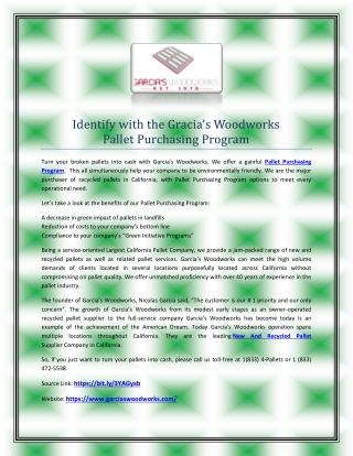 Identify with the Gracia’s Woodworks Pallet Purchasing Program !