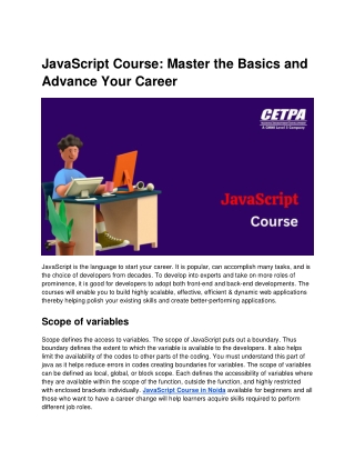 JavaScript Course_ Master the Basics and Advance Your Career