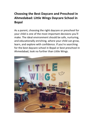 Choosing the Best Daycare and Preschool in Ahmedabad: Little Wings Daycare Schoo