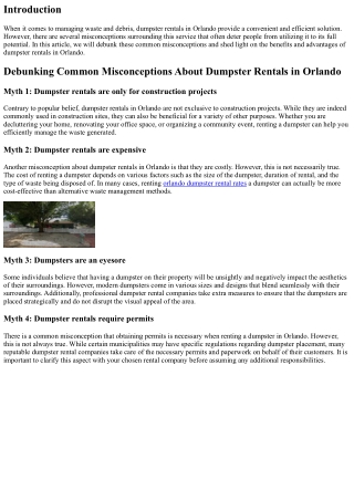 Debunking Common Misconceptions About Dumpster Rentals in Orlando