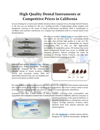 High-Quality Dental Instruments at Competitive Prices in California