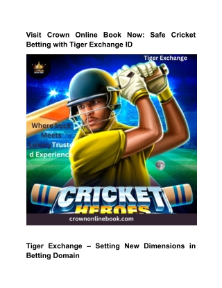Visit Crown Online Book Now: Safe Cricket Betting with Tiger Exchange ID