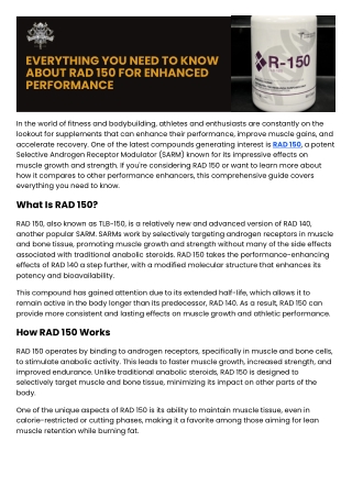 Everything You Need to Know About RAD 150 for Enhanced Performance