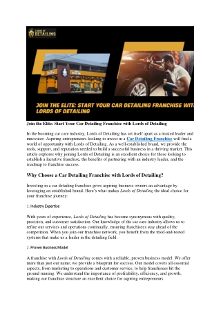 Join the Elite: Start Your Car Detailing Franchise with Lords of Detailing