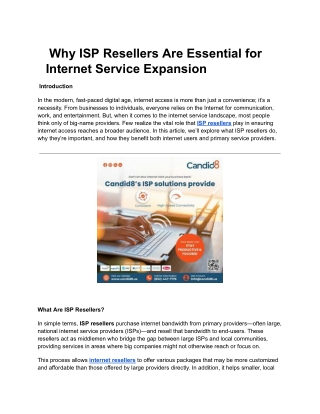 Why ISP Resellers Are Essential for Internet Service Expansion