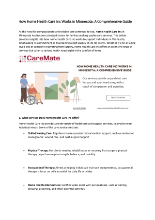 How Home Health Care Inc Works in Minnesota