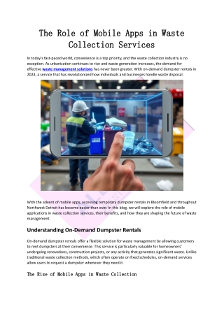 Exploring the Rise of Mobile-Managed Dumpster Rentals