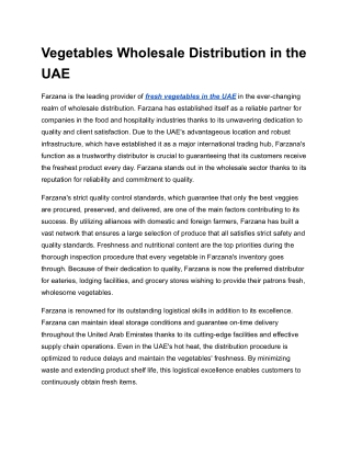 Vegetables Wholesale Distribution in the UAE