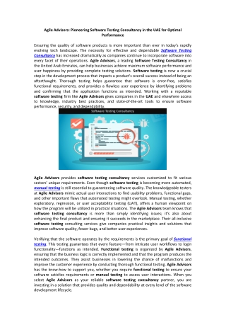 Agile Advisors: Pioneering Software Testing Consultancy in the UAE