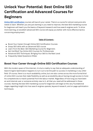Unlock Your Potential Best Online SEO Certification and Advanced Courses for Beginners