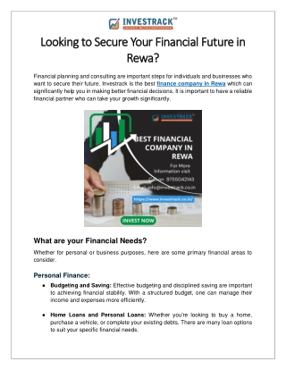 Looking to Secure Your Financial Future in Rewa?